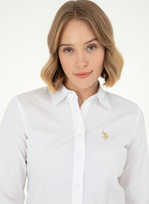 U.S. Polo Assn. Beyaz Kadın Bisiklet Slim Fit Gömlek SALY024K  2
