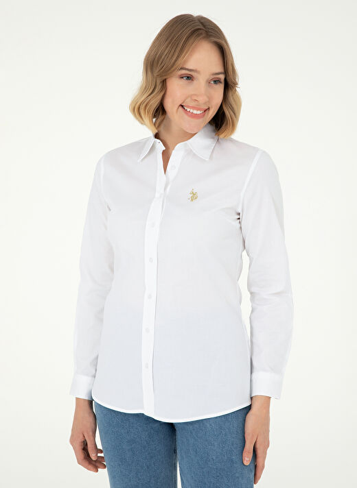 U.S. Polo Assn. Beyaz Kadın Bisiklet Slim Fit Gömlek SALY024K  3
