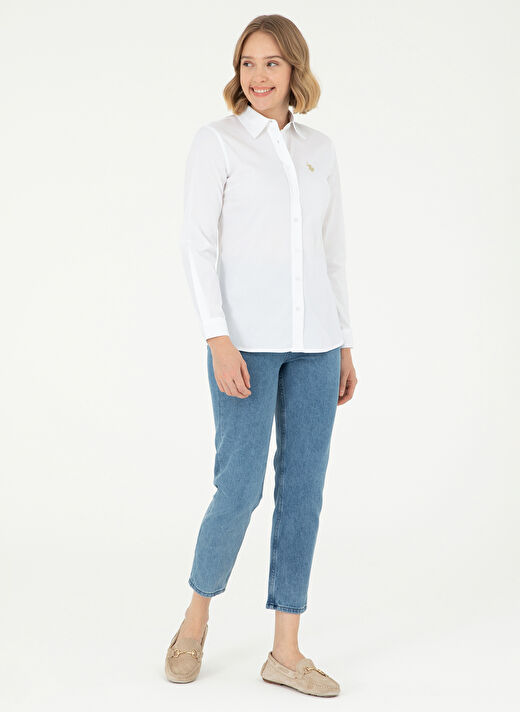U.S. Polo Assn. Beyaz Kadın Bisiklet Slim Fit Gömlek SALY024K  4