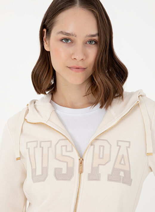 U.S. Polo Assn. Krem Kadın Kapüşon Regular Fit Sweatshirt SW01-SK024  2
