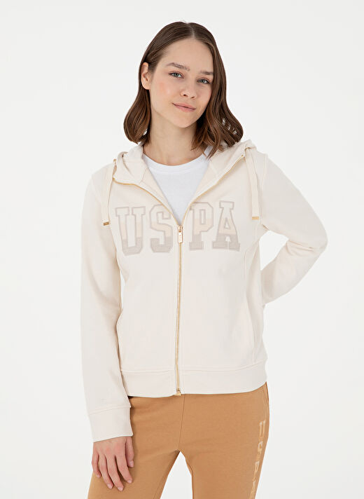 U.S. Polo Assn. Krem Kadın Kapüşon Regular Fit Sweatshirt SW01-SK024  3