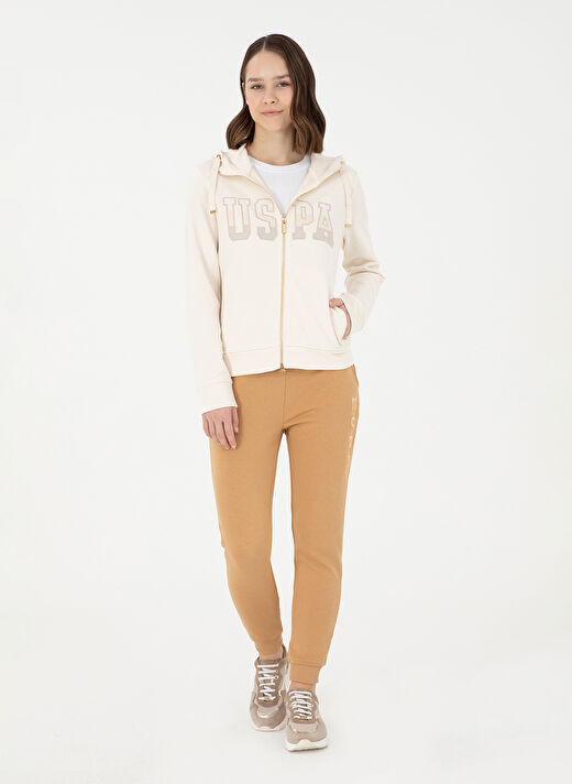 U.S. Polo Assn. Krem Kadın Kapüşon Regular Fit Sweatshirt SW01-SK024  4