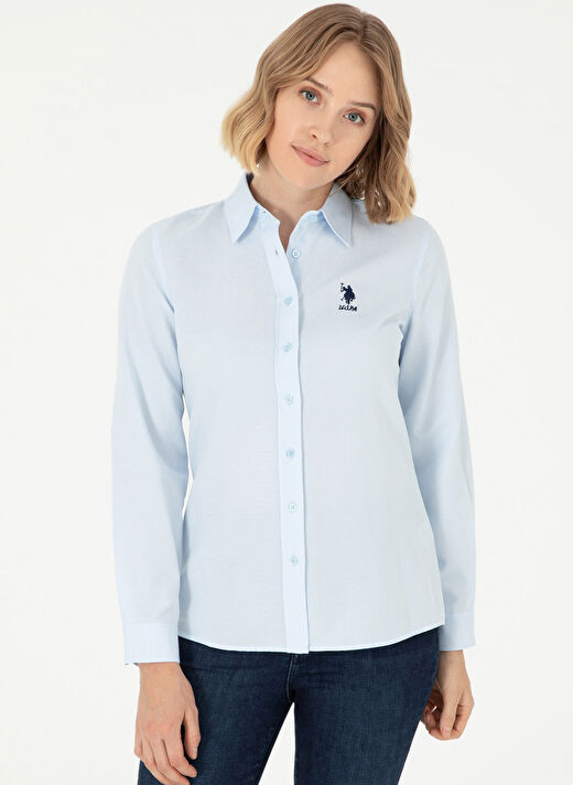U.S. Polo Assn. Açık Mavi Kadın Bisiklet Slim Fit Gömlek WOX024K  1