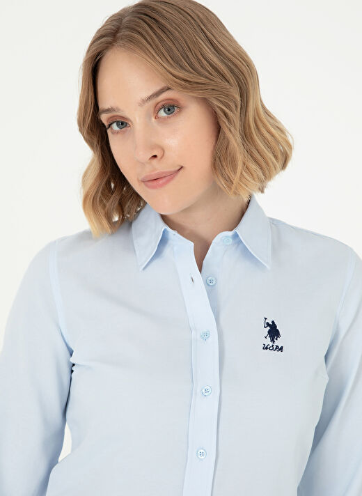 U.S. Polo Assn. Açık Mavi Kadın Bisiklet Slim Fit Gömlek WOX024K  2