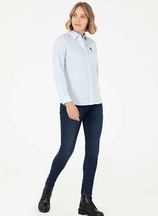 U.S. Polo Assn. Açık Mavi Kadın Bisiklet Slim Fit Gömlek WOX024K  4