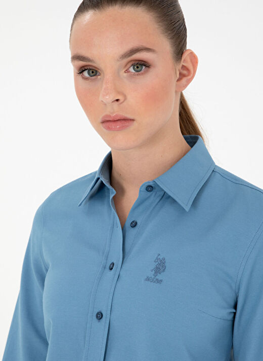 U.S. Polo Assn. Koyu Mavi Kadın Bisiklet Slim Fit Gömlek WOX024K  2