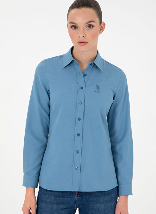 U.S. Polo Assn. Koyu Mavi Kadın Bisiklet Slim Fit Gömlek WOX024K  3
