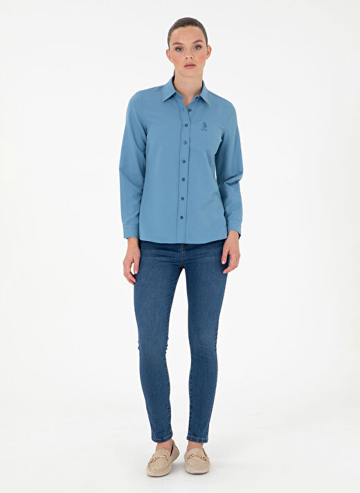 U.S. Polo Assn. Koyu Mavi Kadın Bisiklet Slim Fit Gömlek WOX024K  4