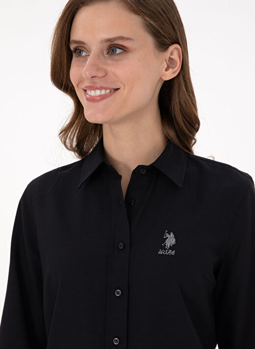 U.S. Polo Assn. Siyah Kadın Bisiklet Slim Fit Gömlek WOX024K  2