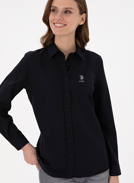 U.S. Polo Assn. Siyah Kadın Bisiklet Slim Fit Gömlek WOX024K  3