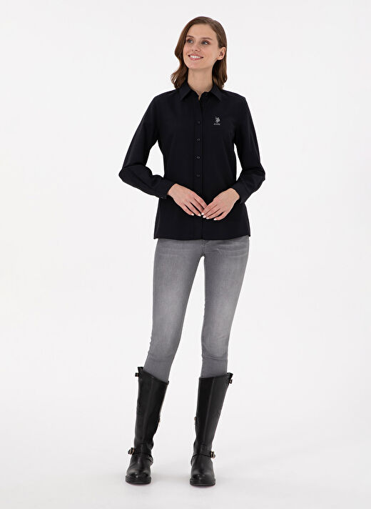 U.S. Polo Assn. Siyah Kadın Bisiklet Slim Fit Gömlek WOX024K  4