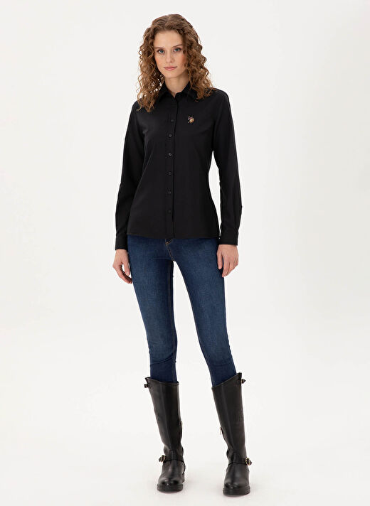 U.S. Polo Assn. Siyah Kadın Bisiklet Slim Fit Gömlek WOXCOLOR024K  4