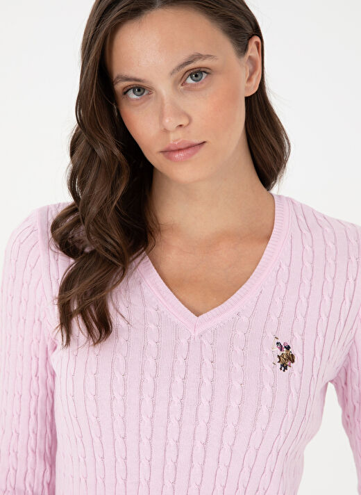 U.S. Polo Assn. Pembe Kadın V Slim Fit Kazak TK03-BSK24  2