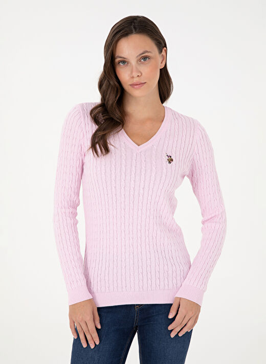 U.S. Polo Assn. Pembe Kadın V Slim Fit Kazak TK03-BSK24  3