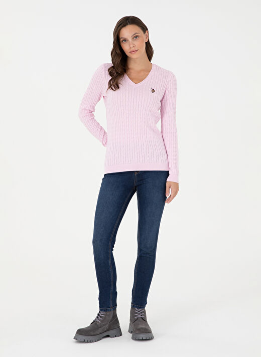 U.S. Polo Assn. Pembe Kadın V Slim Fit Kazak TK03-BSK24  4