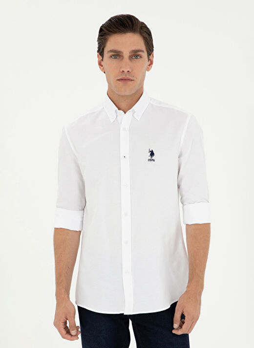 U.S. Polo Assn. Beyaz Erkek Klasik Slim Fit Gömlek G081GL004.000.1958930  1