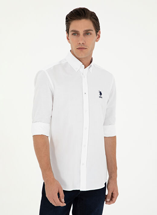 U.S. Polo Assn. Beyaz Erkek Klasik Slim Fit Gömlek G081GL004.000.1958930  3