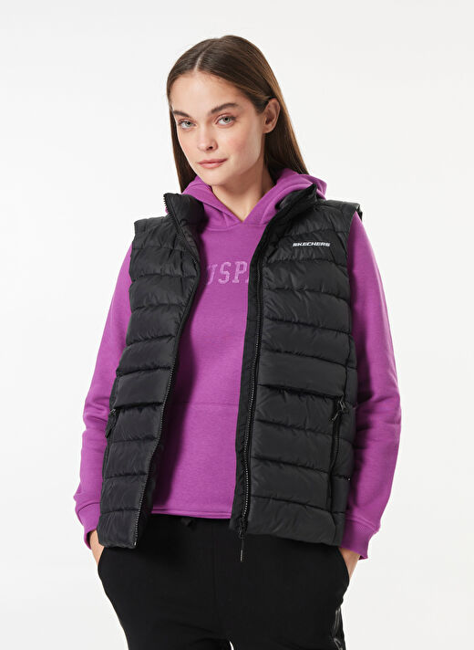 Skechers S242319-001 W Outerwear Padded Vest Siyah Kadın Fermuarlı Yaka Normal Kalıp Yelek 1