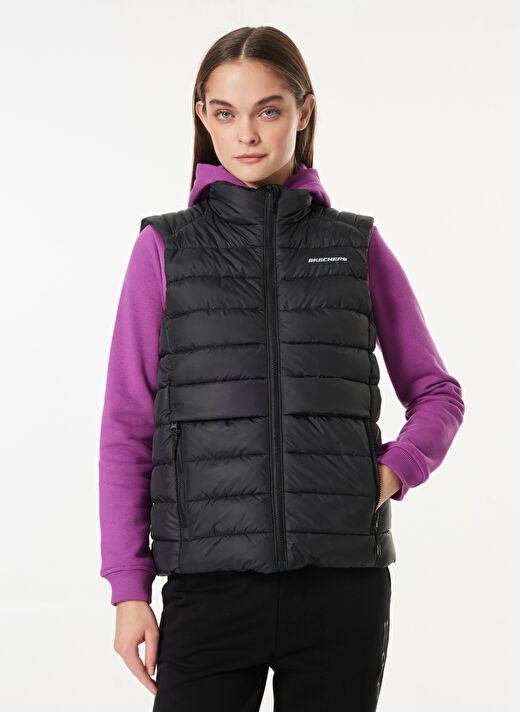 Skechers S242319-001 W Outerwear Padded Vest Siyah Kadın Fermuarlı Yaka Normal Kalıp Yelek 2