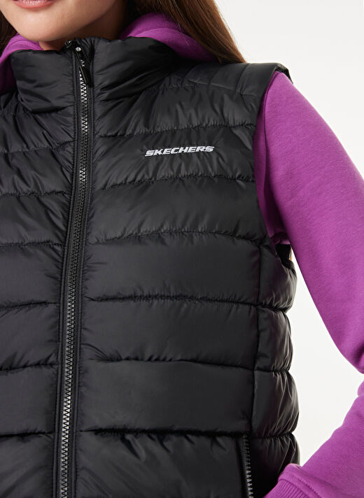 Skechers S242319-001 W Outerwear Padded Vest Siyah Kadın Fermuarlı Yaka Normal Kalıp Yelek 4