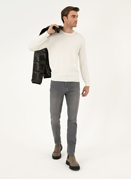Pierre Cardin Ekru Erkek Bisiklet Slim Fit Düz Kazak BARCELONA TRIKO KAZAK BASIC  4