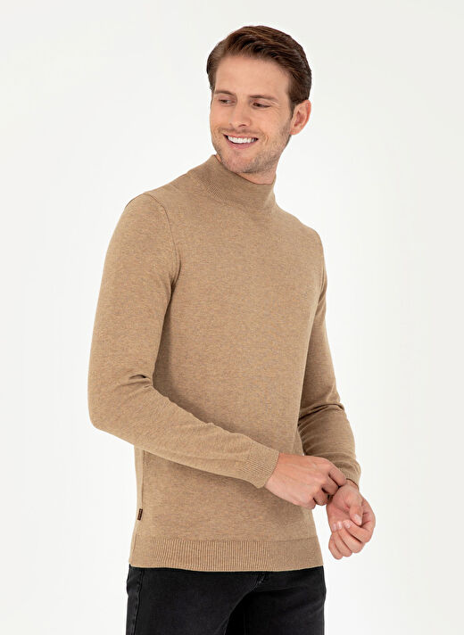 Pierre Cardin Deve Tüyü Melanj Erkek Yarım Balıkçı Slim Fit Düz Kazak DORTMUND TRIKO KAZAK BASIC  1
