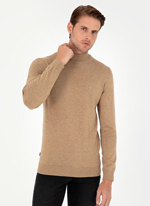 Pierre Cardin Deve Tüyü Melanj Erkek Yarım Balıkçı Slim Fit Düz Kazak DORTMUND TRIKO KAZAK BASIC  3