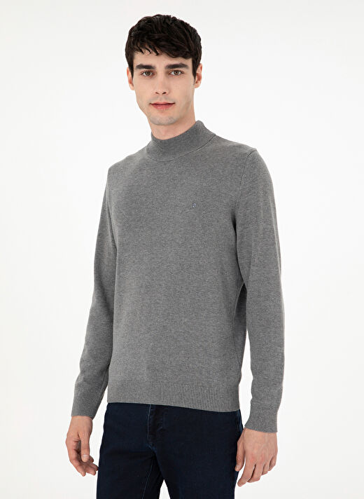 Pierre Cardin Gri Melanj Erkek Yarım Balıkçı Slim Fit Düz Kazak DORTMUND TRIKO KAZAK BASIC  3