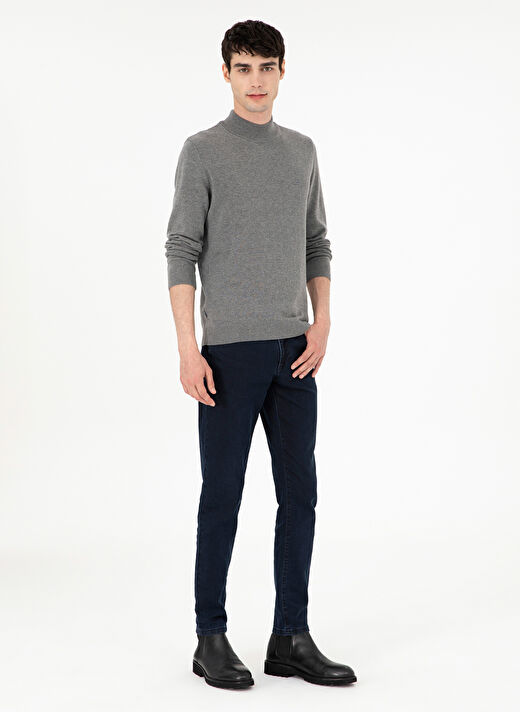 Pierre Cardin Gri Melanj Erkek Yarım Balıkçı Slim Fit Düz Kazak DORTMUND TRIKO KAZAK BASIC  4