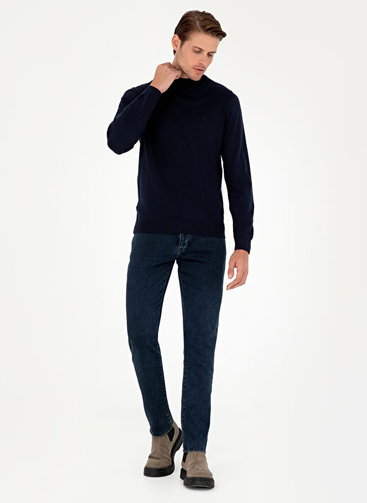 Pierre Cardin Lacivert Erkek Yarım Balıkçı Slim Fit Düz Kazak DORTMUND TRIKO KAZAK BASIC  4