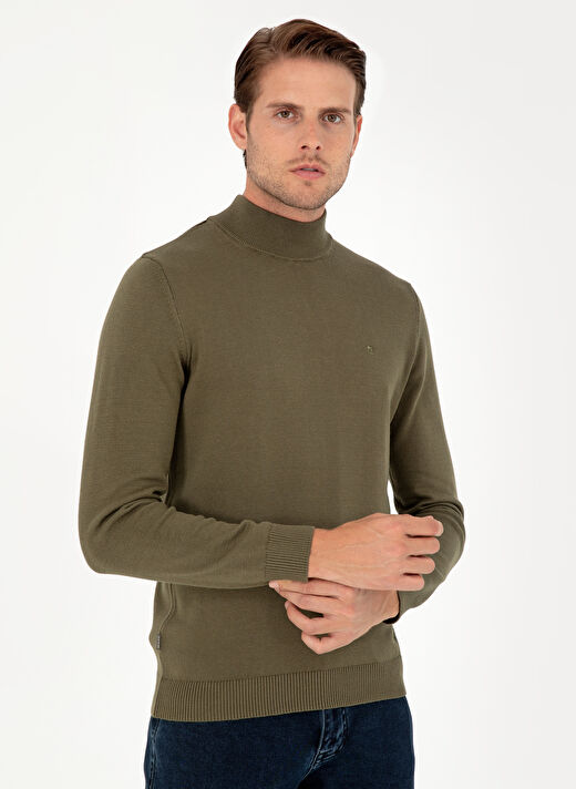 Pierre Cardin Koyu Haki Erkek Yarım Balıkçı Slim Fit Düz Kazak DORTMUND TRIKO KAZAK BASIC  3