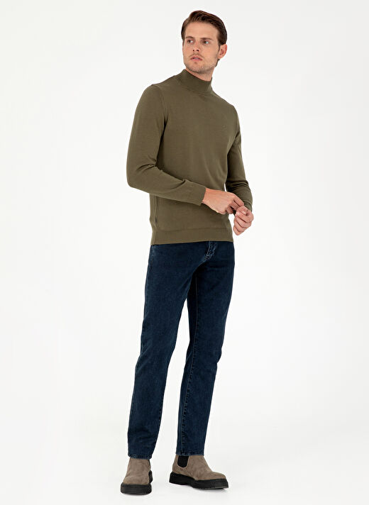 Pierre Cardin Koyu Haki Erkek Yarım Balıkçı Slim Fit Düz Kazak DORTMUND TRIKO KAZAK BASIC  4