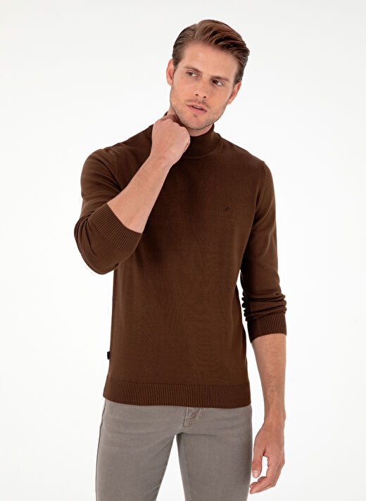 Pierre Cardin Koyu Kahve Erkek Yarım Balıkçı Slim Fit Düz Kazak DORTMUND TRIKO KAZAK BASIC  3