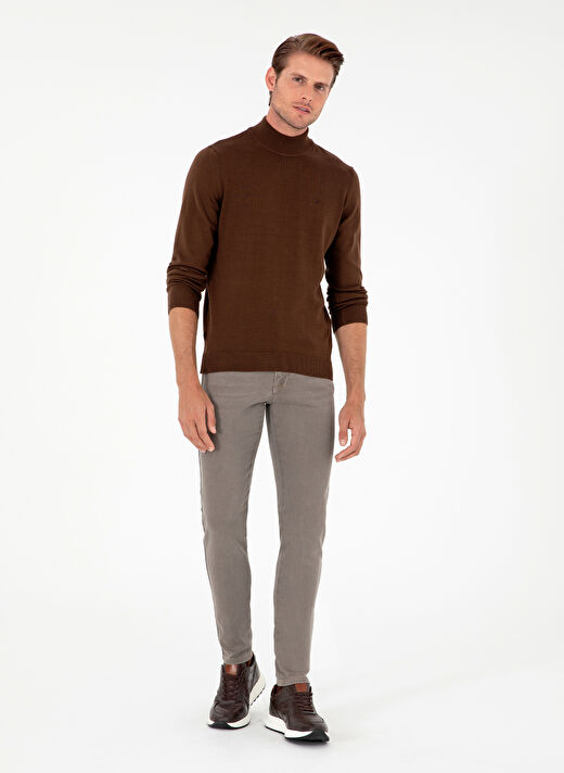 Pierre Cardin Koyu Kahve Erkek Yarım Balıkçı Slim Fit Düz Kazak DORTMUND TRIKO KAZAK BASIC  4