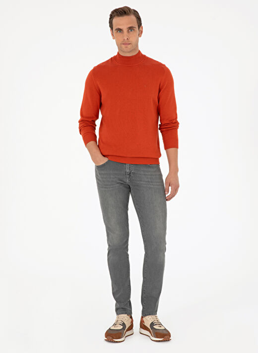 Pierre Cardin Turuncu Erkek Yarım Balıkçı Slim Fit Düz Kazak DORTMUND TRIKO KAZAK BASIC  4