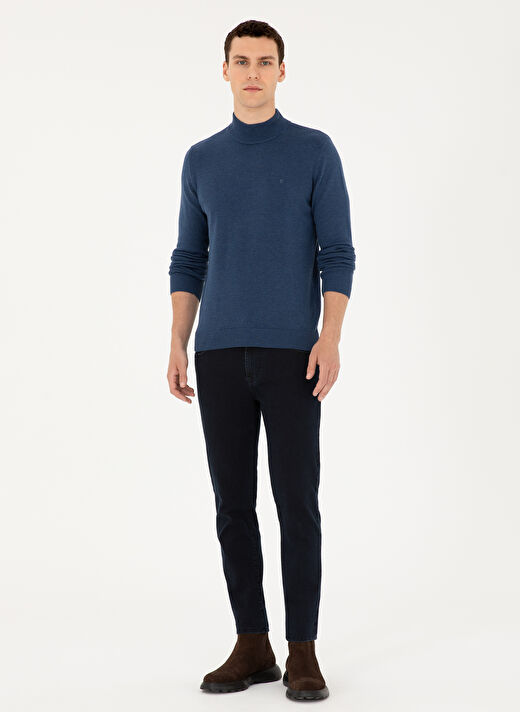 Pierre Cardin İndigo Erkek Yarım Balıkçı Slim Fit Düz Kazak DORTMUND TRIKO KAZAK BASIC  4