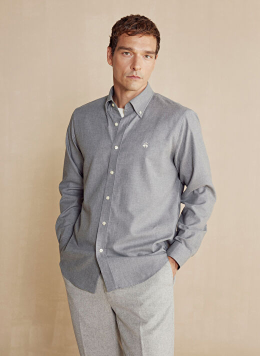 Brooks Brothers Gri Erkek Düğmeli Regular Fit Gömlek BBFW23MSH009  2