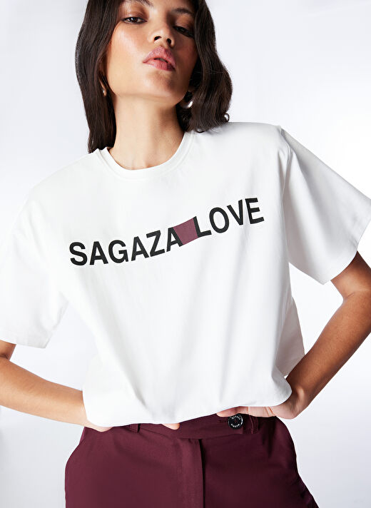 Sagaza For Boyner Beyaz Kadın Crop Baskılı T-Shirt SGZB143  3