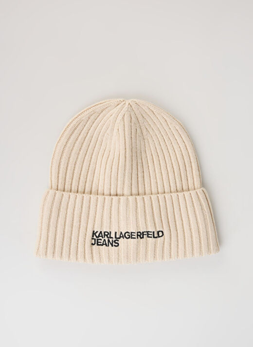 KARL LAGERFELD Krem Erkek Baskılı Bere 245D3405_ESSENTIAL LOGO BEANIE  1