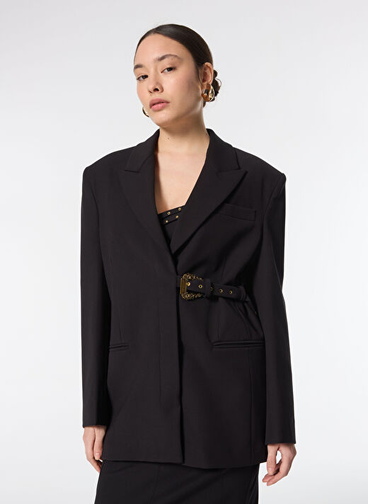 Versace Jeans Couture Siyah Kadın Standart Düz Blazer 77HAQ704  4