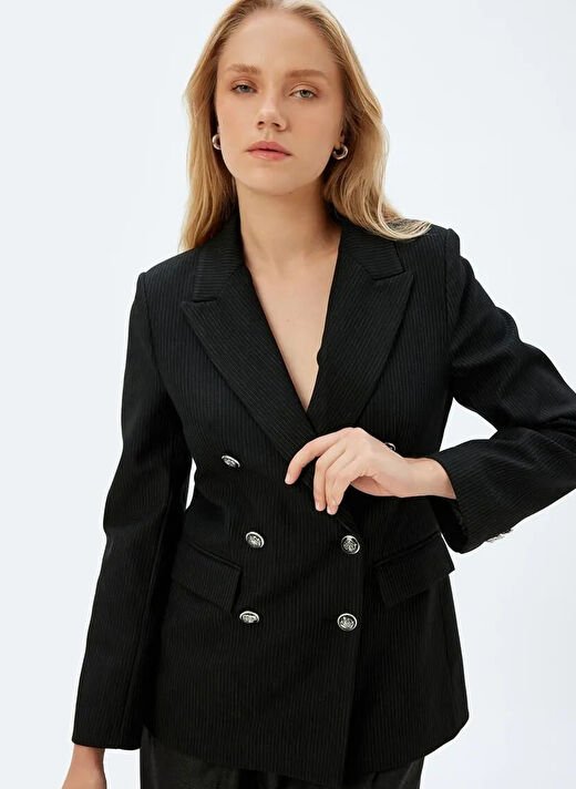 Koton Siyah Kadın Kruvaze Regular Fit Blazer 5WAK50102UW  2