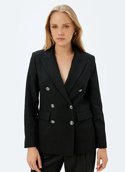Koton Siyah Kadın Kruvaze Regular Fit Blazer 5WAK50102UW  3