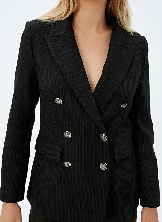 Koton Siyah Kadın Kruvaze Regular Fit Blazer 5WAK50102UW  4