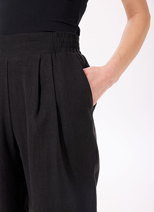 Fabrika Siyah Kadın %100 Keten Flare Pantolon F5SL-PNT0052 4