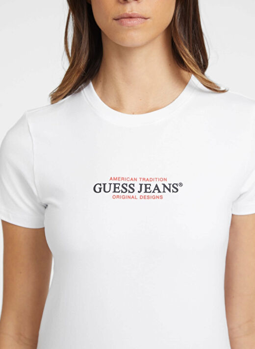 Guess Jeans Beyaz Kadın Normal T-Shirt GJ SS CN SLIM AMERIC - MID ORGANIC  3