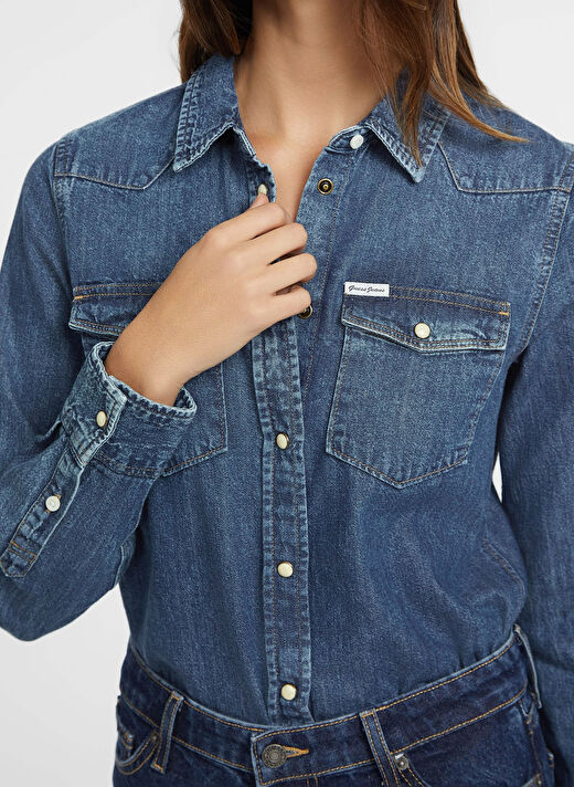 Guess Jeans Mavi Kadın Klasik Normal Gömlek GJ SLIM L/S DENIM SH - ECO RECY CO  3
