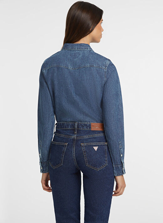 Guess Jeans Mavi Kadın Klasik Normal Gömlek GJ SLIM L/S DENIM SH - ECO RECY CO  4