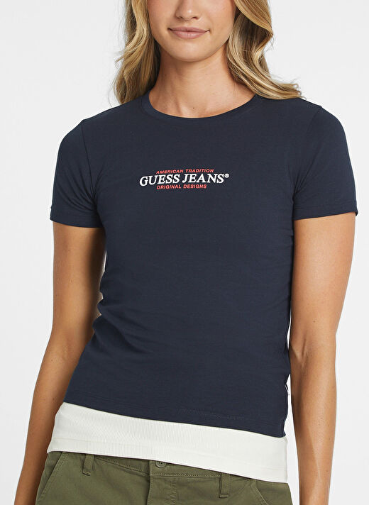 Guess Jeans Lacivert Kadın Normal T-Shirt GJ SS CN SLIM AMERIC - MID ORGANIC  3