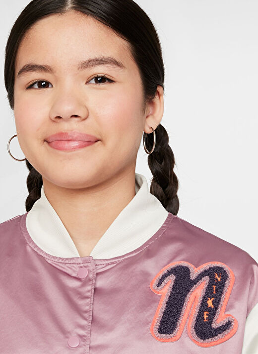 Nike Krem - Mor Kız Çocuk Düz Ceket FZ5563-523-G NSW VARSITY JKT GX STA  3