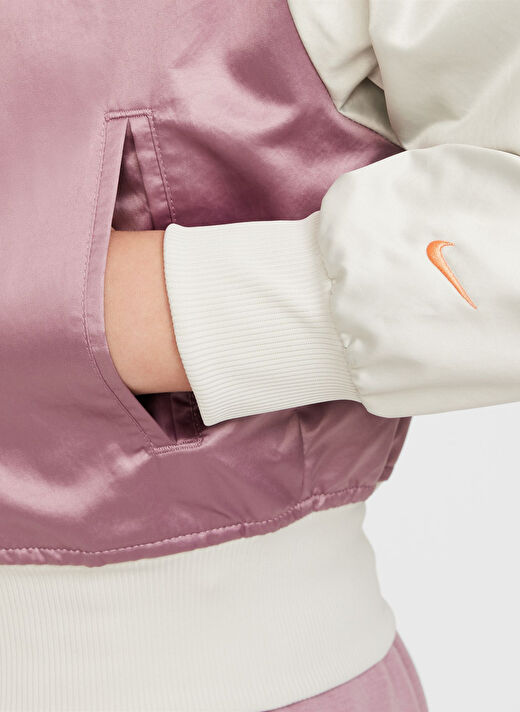 Nike Krem - Mor Kız Çocuk Düz Ceket FZ5563-523-G NSW VARSITY JKT GX STA  4
